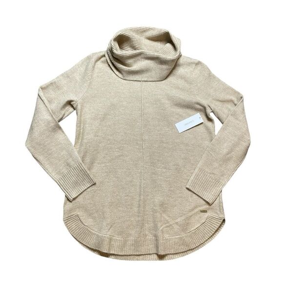 NWT CALVIN KLEIN Cowl Neck Sweater Heather Latte Size Medium - Picture 1 of 7